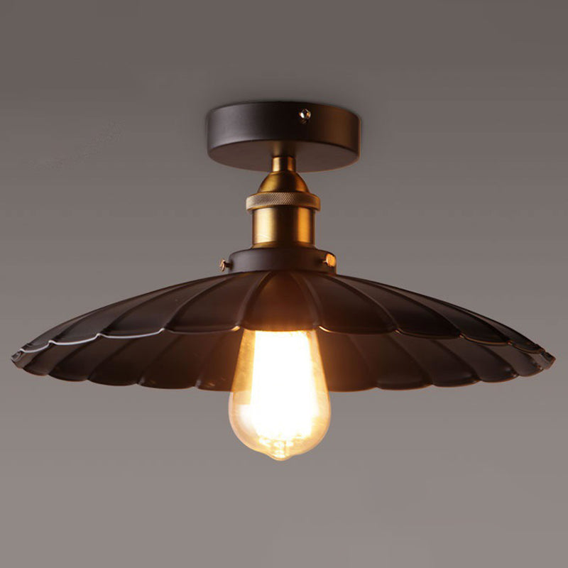 Sleek Black Single Dining Room Ceiling Light - Umbrella Semi Flush Mount