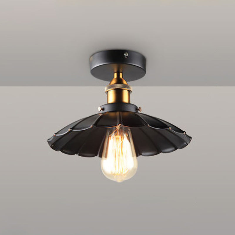 Sleek Black Single Dining Room Ceiling Light - Umbrella Semi Flush Mount