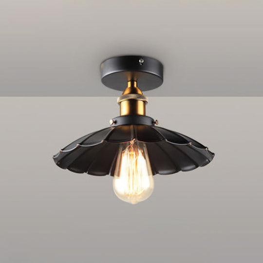 Sleek Black Single Dining Room Ceiling Light - Umbrella Semi Flush Mount
