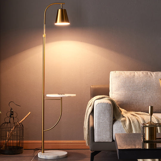 Nordic-Style Metal Bell Floor Lamp With Marble Base - Ideal For Living Room Lighting