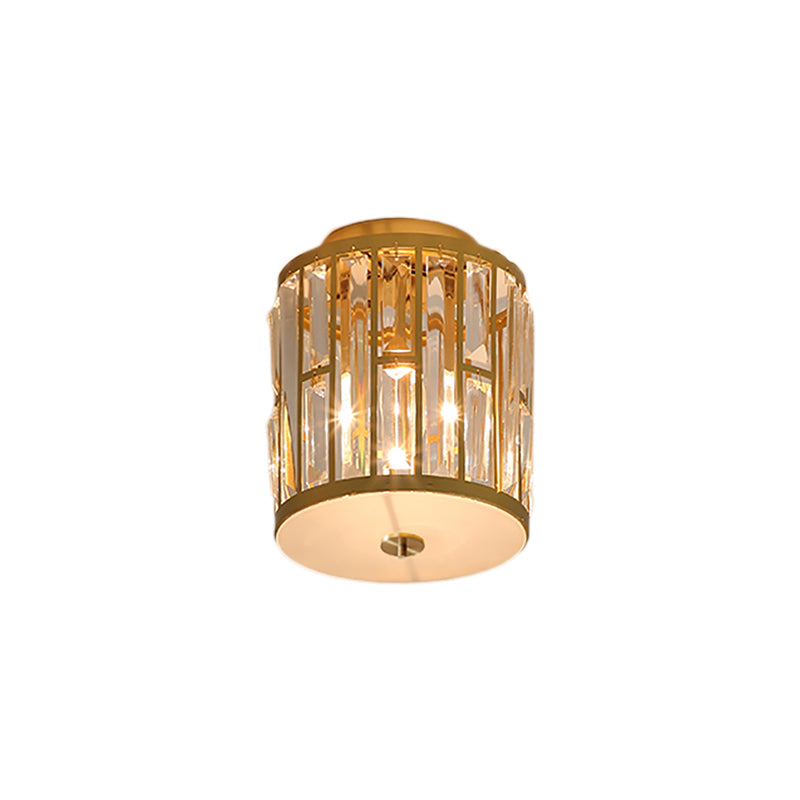 Modern Metal And Crystal Cylinder Flush Mount Light With Gold Ceiling Fixture
Or
Gold Light: