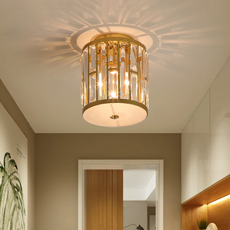 Modern Metal And Crystal Cylinder Flush Mount Light With Gold Ceiling Fixture
Or
Gold Light:
