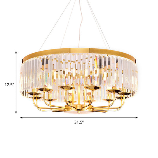 Modern Gold Round Chandelier With Rectangular-Cut Crystal Ceiling Light - 6/8/12 Lights