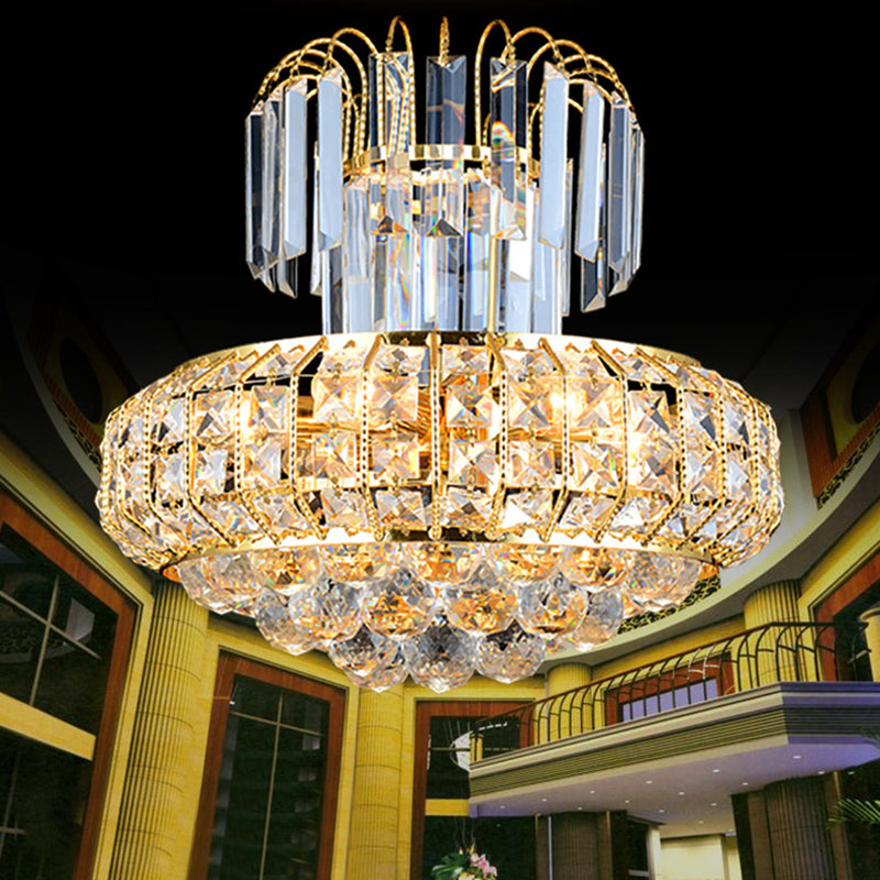 Modern Mushroom Chandelier With Faceted Crystals - 6 Lights Gold Finish Perfect For Lobby Bar