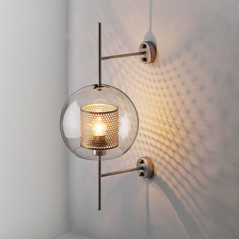 Modern Geometric Wall Lamp - Clear Glass Single-Bulb Ideal For Corridors Silver Gray / Small Globe