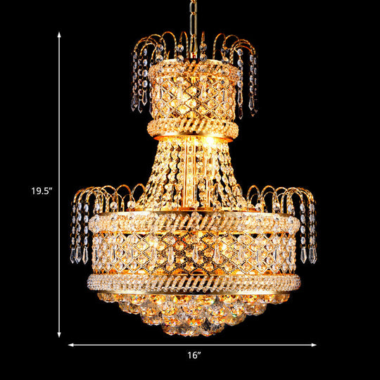 Modern Gold Chandelier Light With Mushroom Crystal Shade - 5/8 Lights 16’/19.5’ Wide