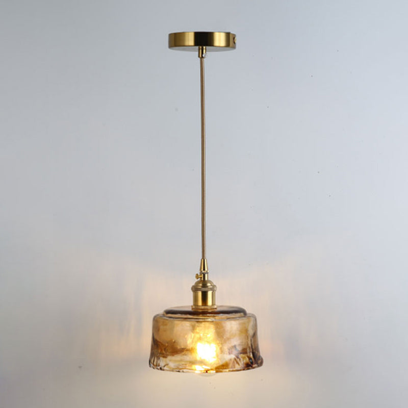 Retro Style Glass Pendant Ceiling Light - Gold Shaded Suspension Lighting For Restaurants / F