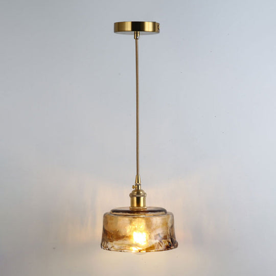 Retro Style Glass Pendant Ceiling Light - Gold Shaded Suspension Lighting For Restaurants / F