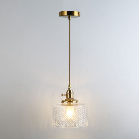Retro Style Glass Pendant Ceiling Light - Gold Shaded Suspension Lighting For Restaurants / L