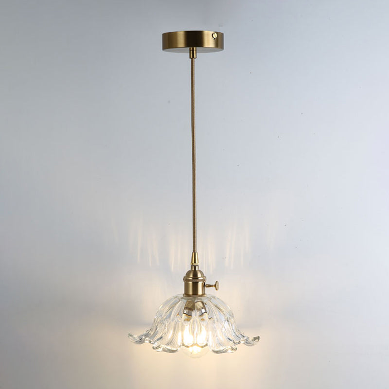 Retro Style Glass Pendant Ceiling Light - Gold Shaded Suspension Lighting For Restaurants / P