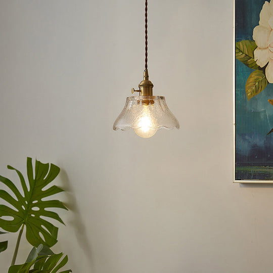 Retro Style Handblown Glass Pendant Ceiling Light With Tapered Suspension - Clear 1-Head