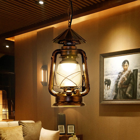 Simplicity Lantern Hanging Light - Metallic Kerosene Lighting For Restaurants 1 Bulb