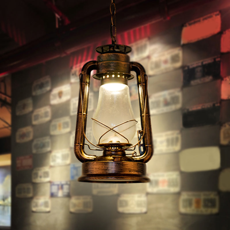 Simplicity Lantern Hanging Light - Metallic Kerosene Lighting For Restaurants 1 Bulb