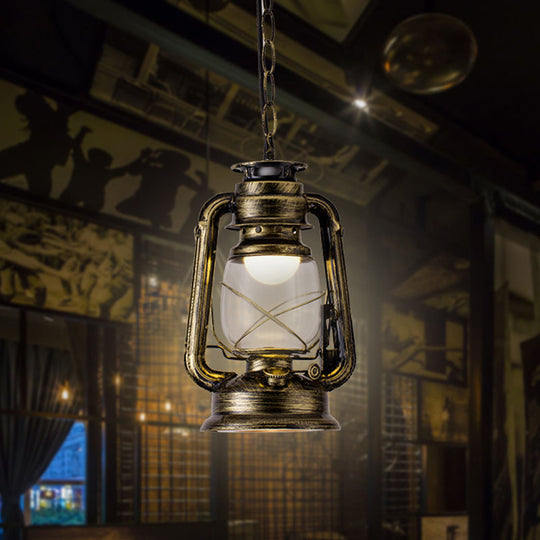 Simplicity Lantern Hanging Light - Metallic Kerosene Lighting For Restaurants 1 Bulb