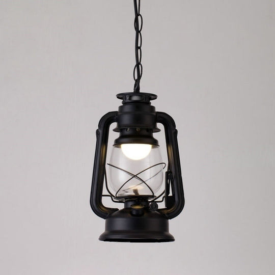 Simplicity Lantern Hanging Light - Metallic Kerosene Lighting For Restaurants 1 Bulb Black / 7’ A