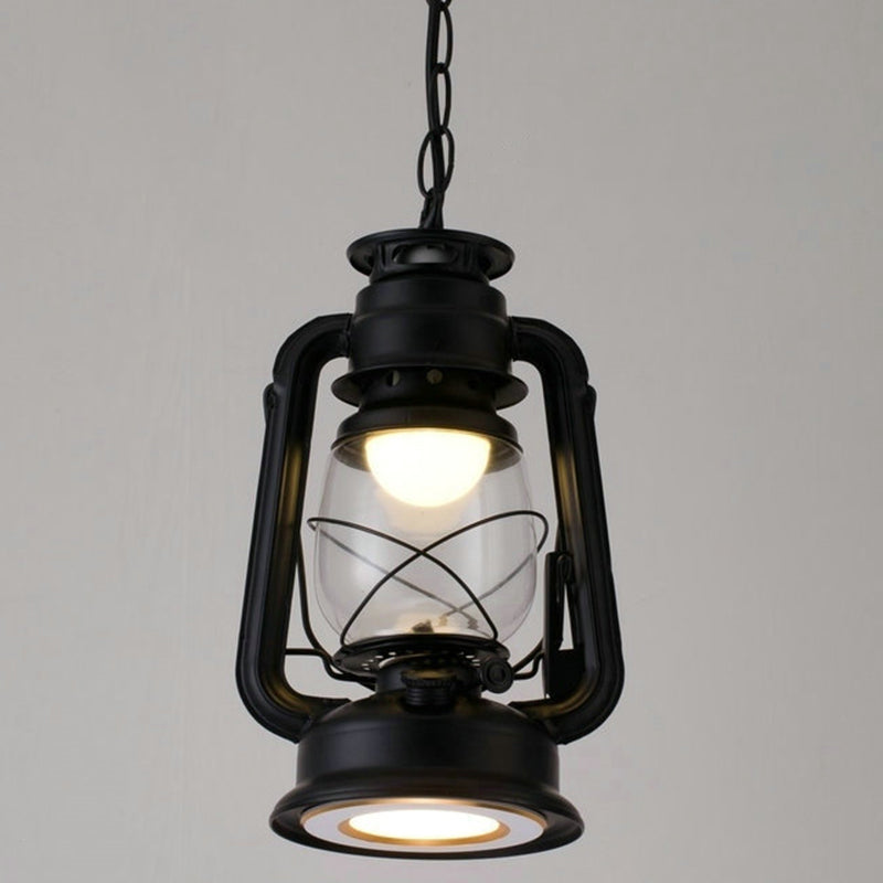 Simplicity Lantern Hanging Light - Metallic Kerosene Lighting For Restaurants 1 Bulb Black / 7’ B