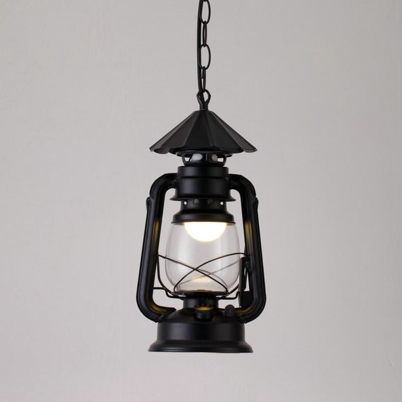Simplicity Lantern Hanging Light - Metallic Kerosene Lighting For Restaurants 1 Bulb Black / 7’ C