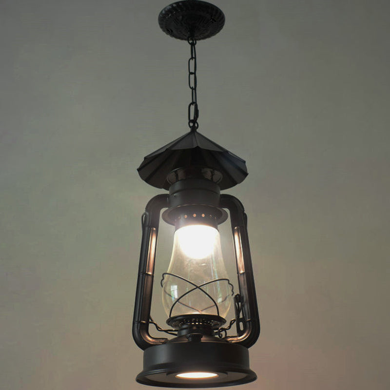 Simplicity Lantern Hanging Light - Metallic Kerosene Lighting For Restaurants 1 Bulb Black / 8.5’ D