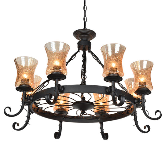 Vintage Handblown Glass Chandelier Pendant Light – Shaded Restaurant Hanging In Black
