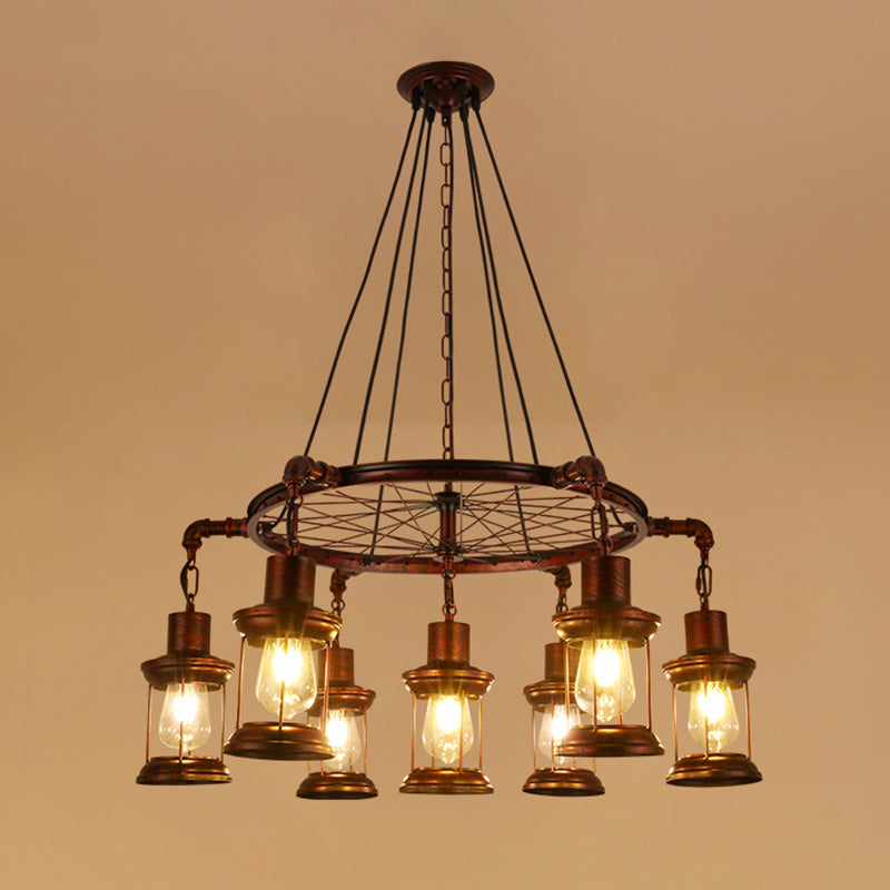 Wagon Wheel Chandelier With Clear Glass Shade In Bronze - Industrial Pendant Lighting 7 / D