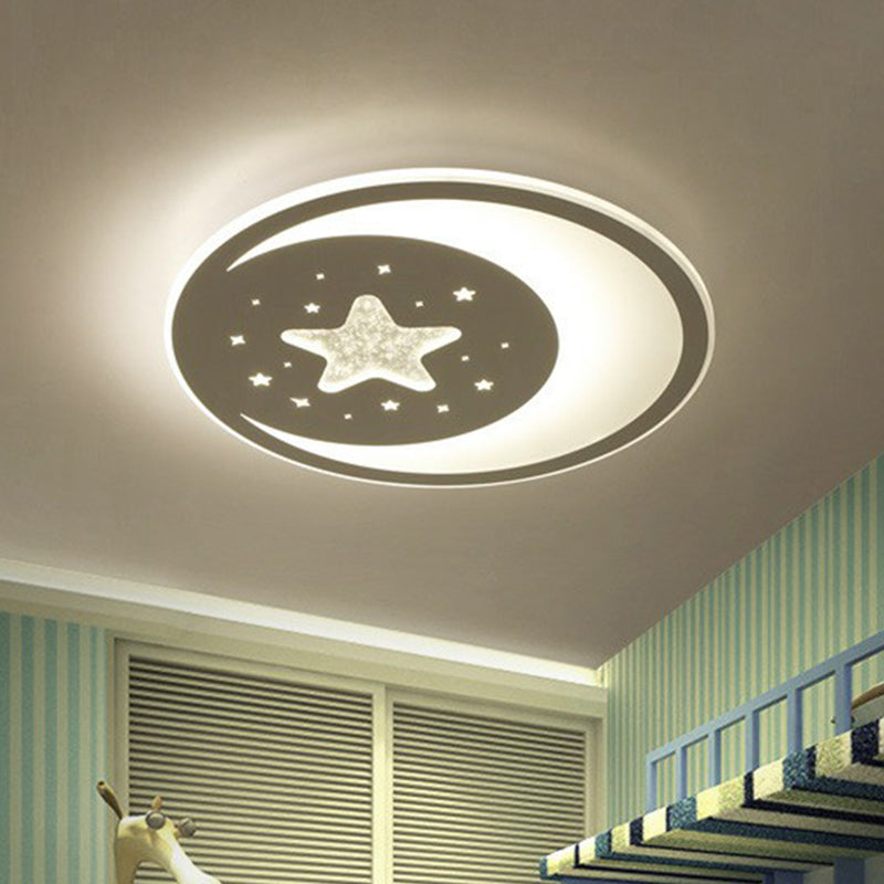 Metallic Led Flush Mount Ceiling Light For Kids Bedroom Modern White Crescent And Star Design / 17