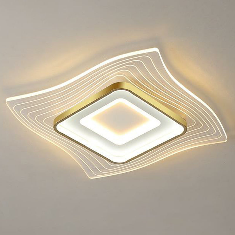 Contemporary Gold Led Flush Mount Lighting Fixture With Extra-Thin Acrylic Ceiling Light / 15.5’