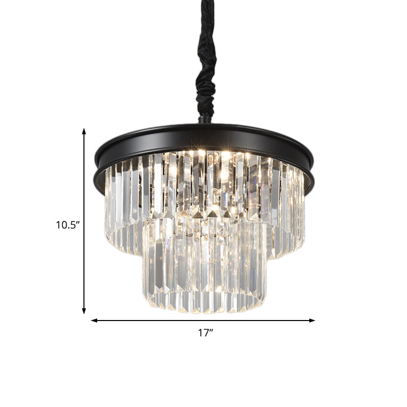 Postmodern Clear Crystal Glass Tiered Ceiling Light Chandelier 9/12-Lights Black 16/23 Wide
This