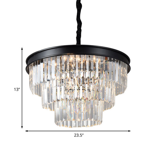 Postmodern Clear Crystal Glass Tiered Ceiling Chandelier Light 9/12 Lights Black 16’’/23’’ Wide