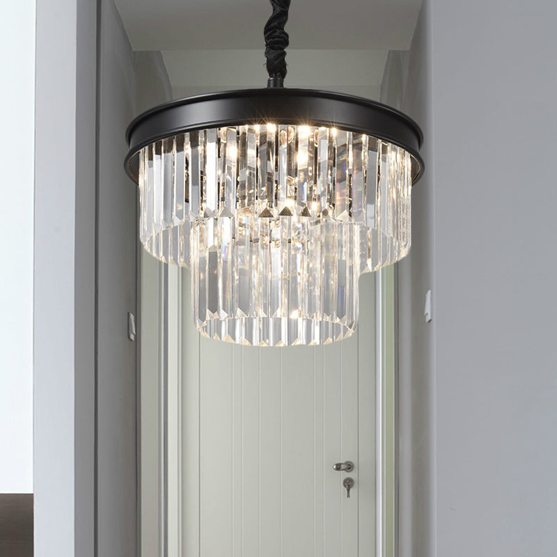 Postmodern Clear Crystal Glass Tiered Ceiling Light Chandelier 9/12-Lights Black 16/23 Wide
This