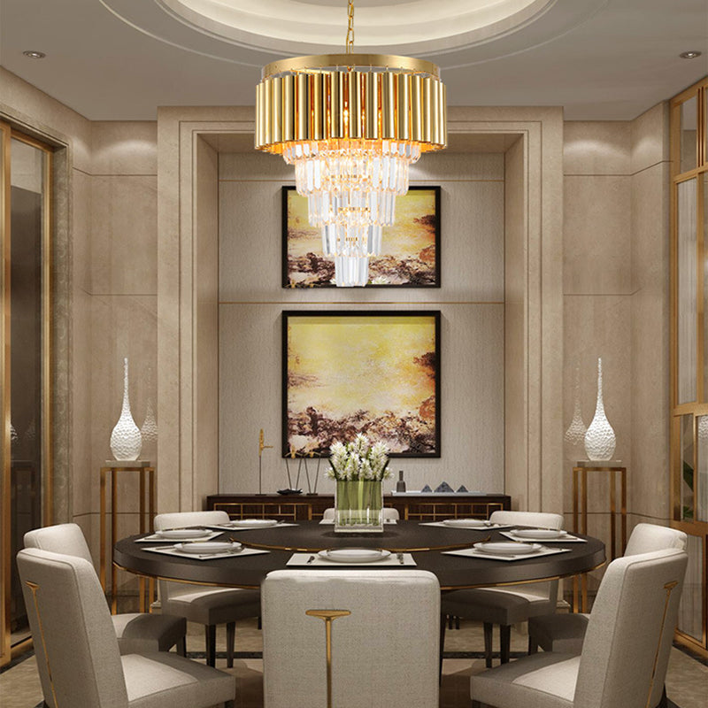 Postmodern Crystal & Metal Chandelier Light - 5/8/10 Lights Gold Finish 16’/19.5’/23.5’ Wide