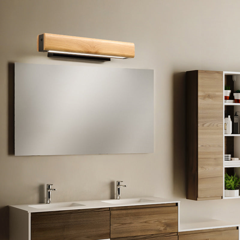 Modern Wood Led Sconce Vanity Light - Rectangular Bathroom Lighting Fixture