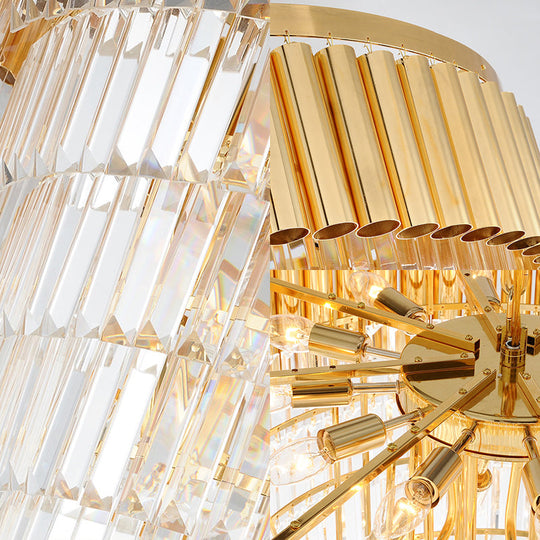 Postmodern Crystal & Metal Chandelier Light - 5/8/10 Lights Gold Finish 16’/19.5’/23.5’ Wide