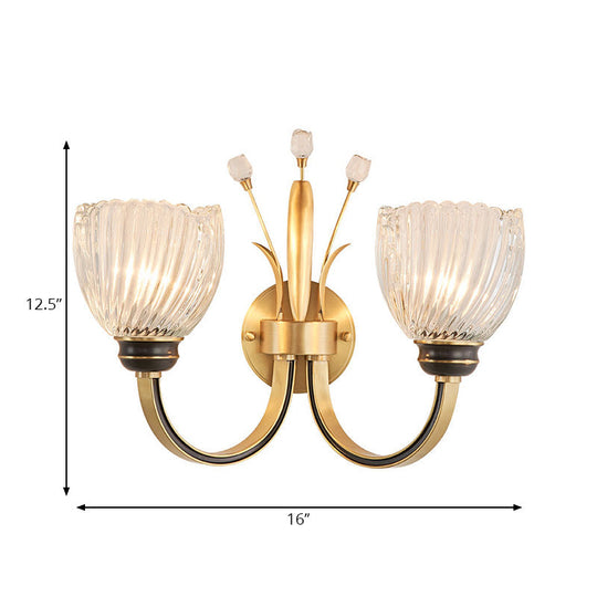 Modernist Crystal Shade Brass Wall Sconce For Living Room - 1/2-Light Bowl Lighting