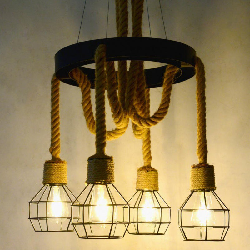 Retro-Style Grenade Ceiling Light With Black Hemp Rope For Restaurants 4 /