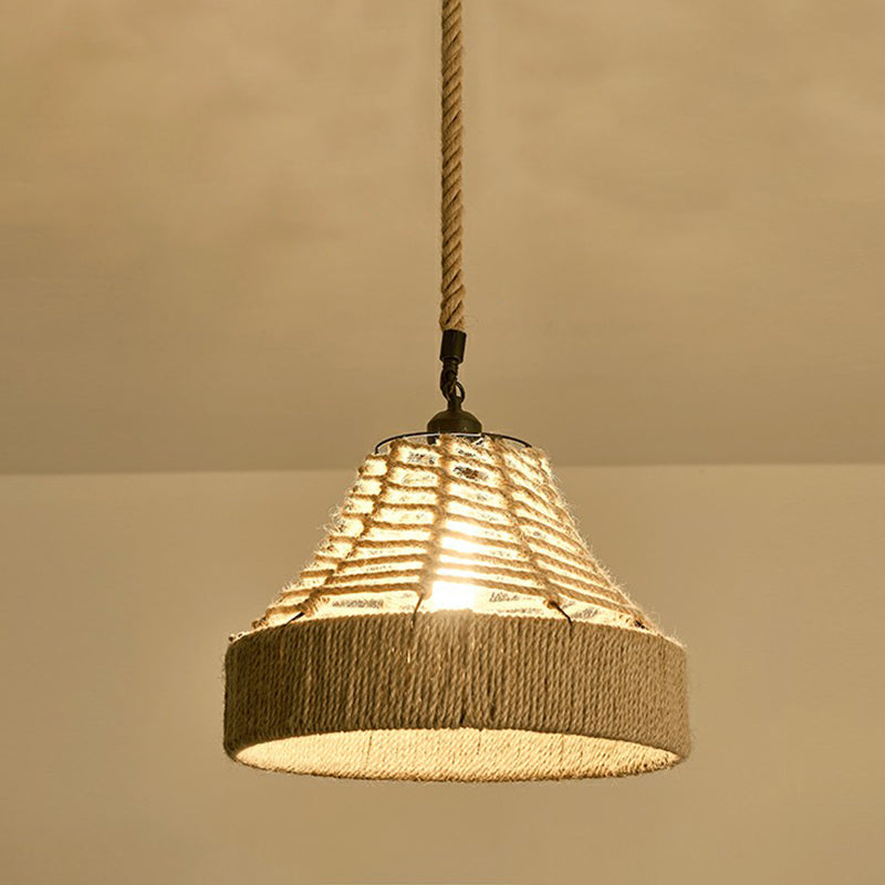 Hemp Rope Pendant Light - Antique 1-Light Fixture In Brown For Restaurants