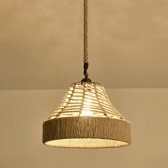 Hemp Rope Pendant Light - Antique 1-Light Fixture In Brown For Restaurants