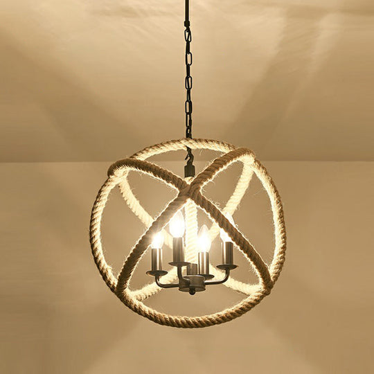 Hemp Rope Pendant Light - Antique 1-Light Fixture In Brown For Restaurants
