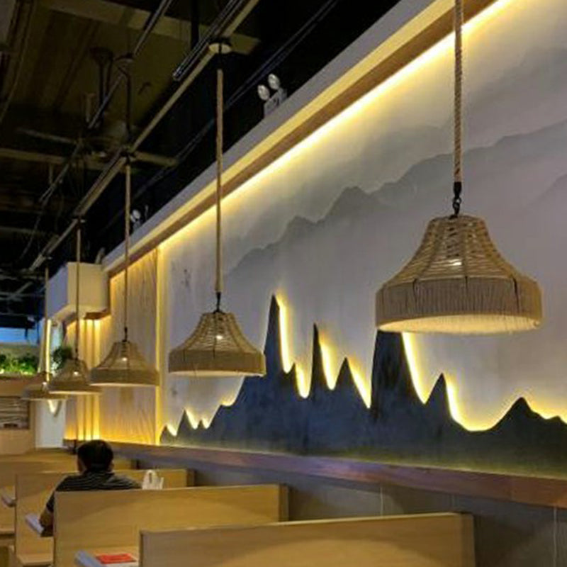 Hemp Rope Pendant Light - Antique 1-Light Fixture In Brown For Restaurants