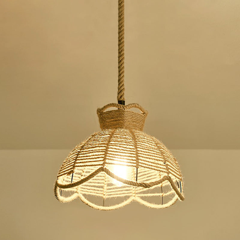 Hemp Rope Pendant Light - Antique 1-Light Fixture In Brown For Restaurants / G