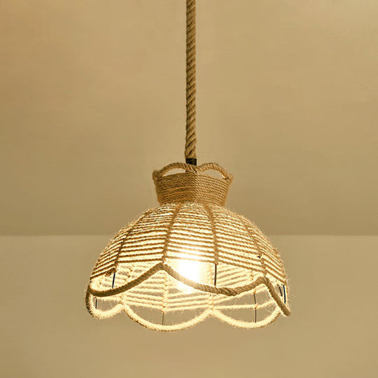 Hemp Rope Pendant Light - Antique 1-Light Fixture In Brown For Restaurants / G
