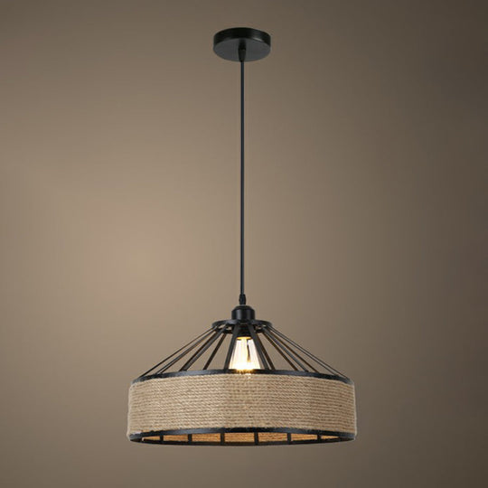 Rustic Hemp Rope Pendant Light Fixture In Brown - Vintage Wrapped Hanging Lamp With 1 Bulb / D