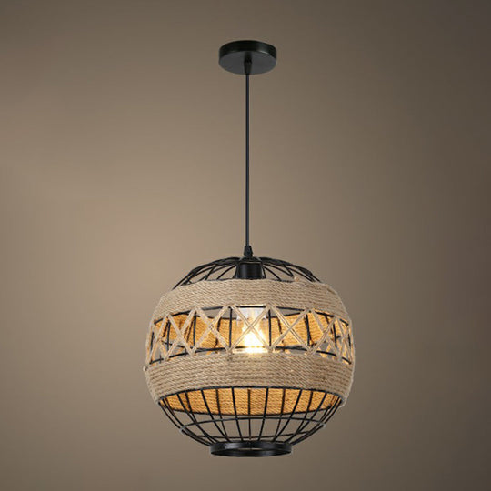 Rustic Hemp Rope Pendant Light Fixture In Brown - Vintage Wrapped Hanging Lamp With 1 Bulb / B