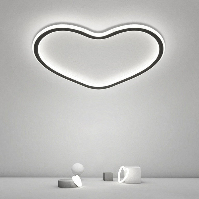 Modern Aluminum Led Flush Ceiling Light For Kids Bedroom - Loop In Black / White Loving Heart