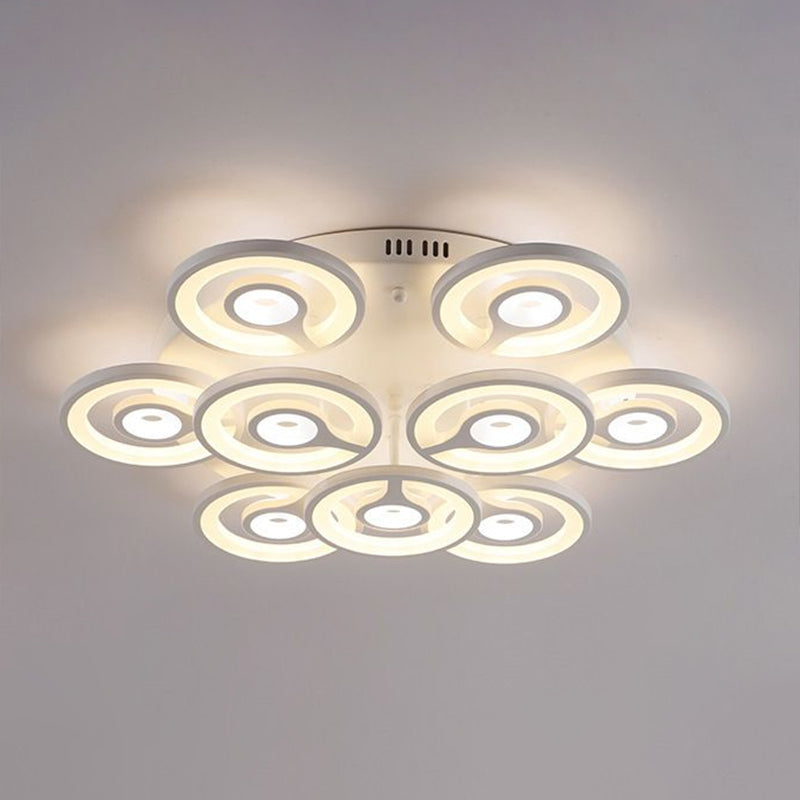 Modern White Floral Led Ceiling Light With Acrylic Fixture - Semi - Flush Mount For Living Room