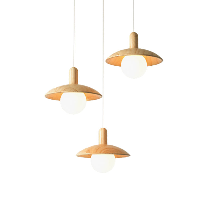 Minimalist Wood Pendant Light - 3-Bulb Funnel Shade For Restaurants