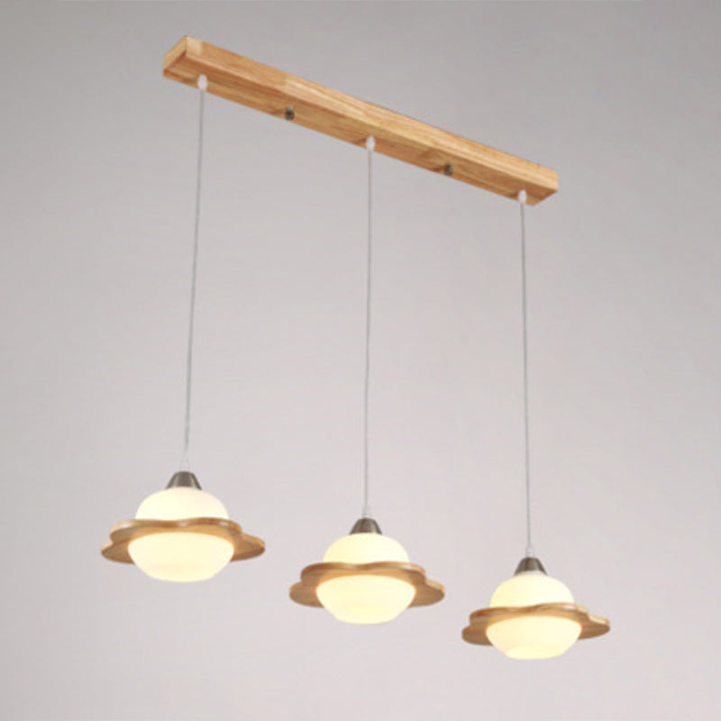 Contemporary White Glass 3-Headed Hanging Light For Dining Room Ceiling / C Linear