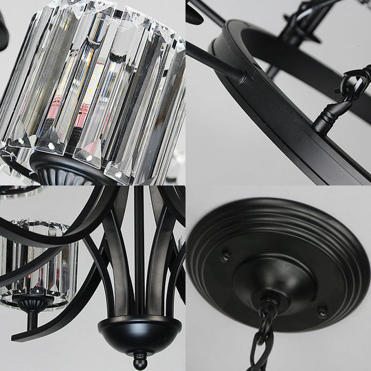 Contemporary Crystal Circle Chandelier Lamp With 6/8 Bulbs - Black Hanging Pendant Light For Living