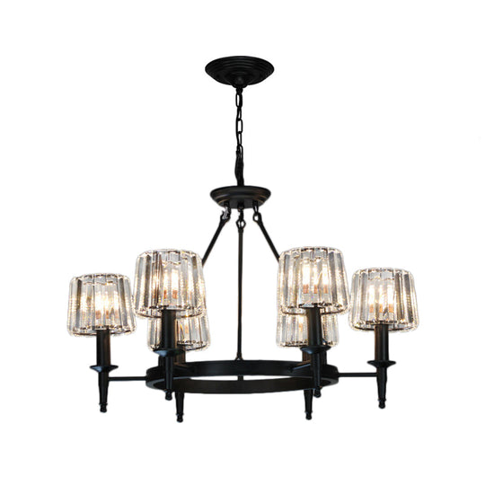 Contemporary Crystal Circle Chandelier Lamp With 6/8 Bulbs - Black Hanging Pendant Light For Living
