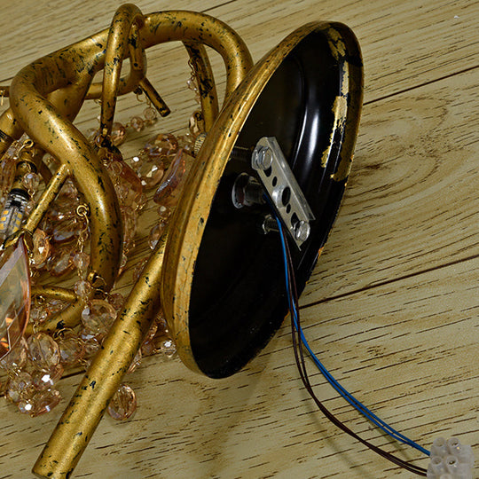 Vintage Metal Wall Mount Sconce Light With Amber Crystal Bead Accent - Brass Finish 1 Bulb