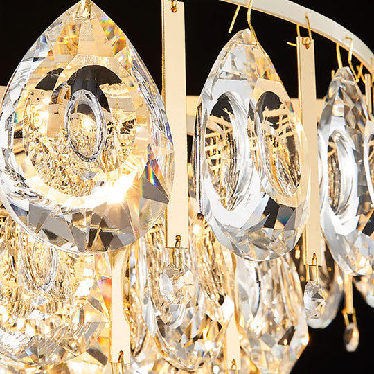 Contemporary Round Teardrop Crystal Hanging Light Kit: 3/4 Lights Gold Chandelier 16’/19.5’ Wide